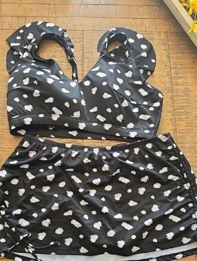 Cacique Black and White Printed Swim Bralette & Skirt Set